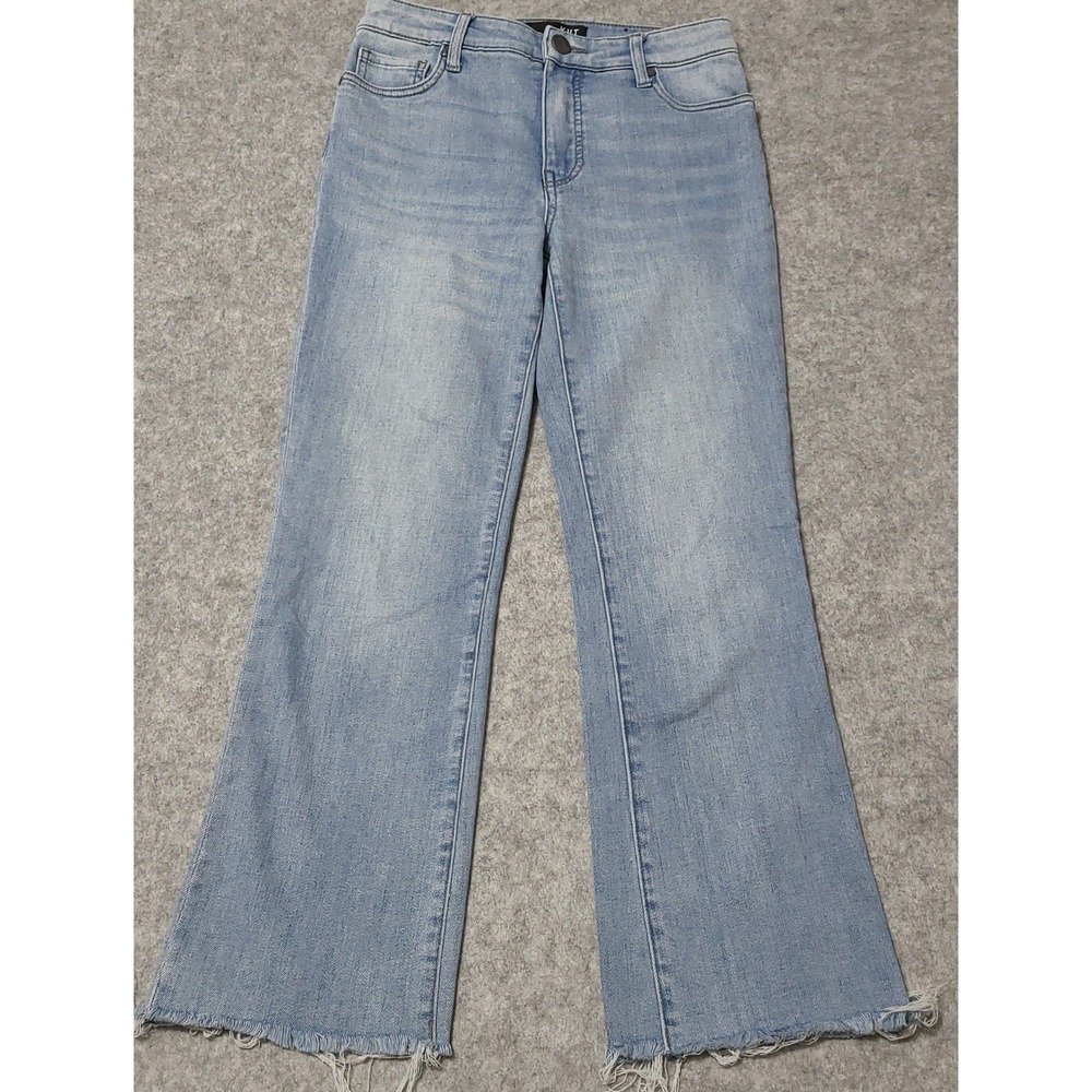 KUT from the Kloth Kelsey Ankle Flare Jeans Women 0 Light Wash High Rise Raw Hem